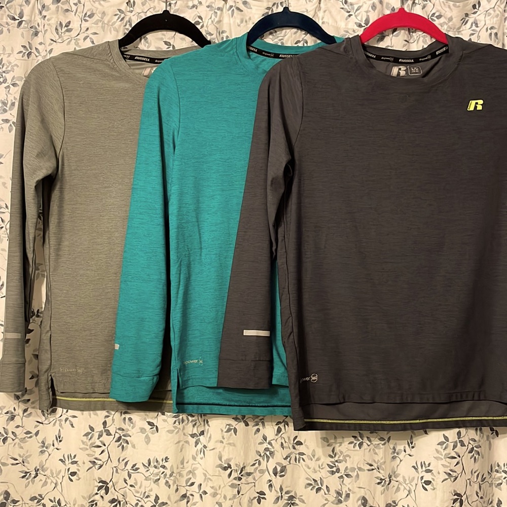 Boys Russell Dri-Power 360 Set of 3 Long Sleeve Athletic Shirts Size L 10/12.